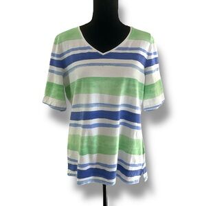 Talbots Colorful Striped V-Neck Top Size L